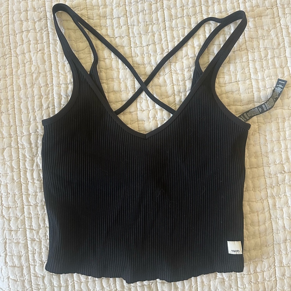 Black Ribbed Tank Top with Bra